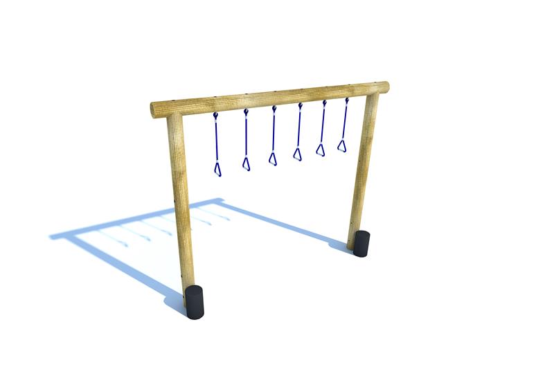 Technical render of a Trapeze Swing Traverse with Step Up Logs