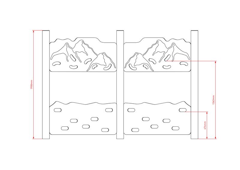 Technical render of a Mountain Panels Traverse Wall