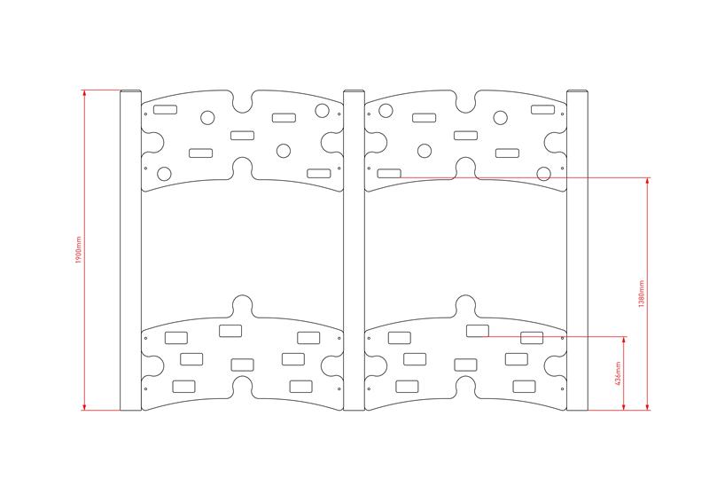 Technical render of a Jigsaw Panels Traverse Wall