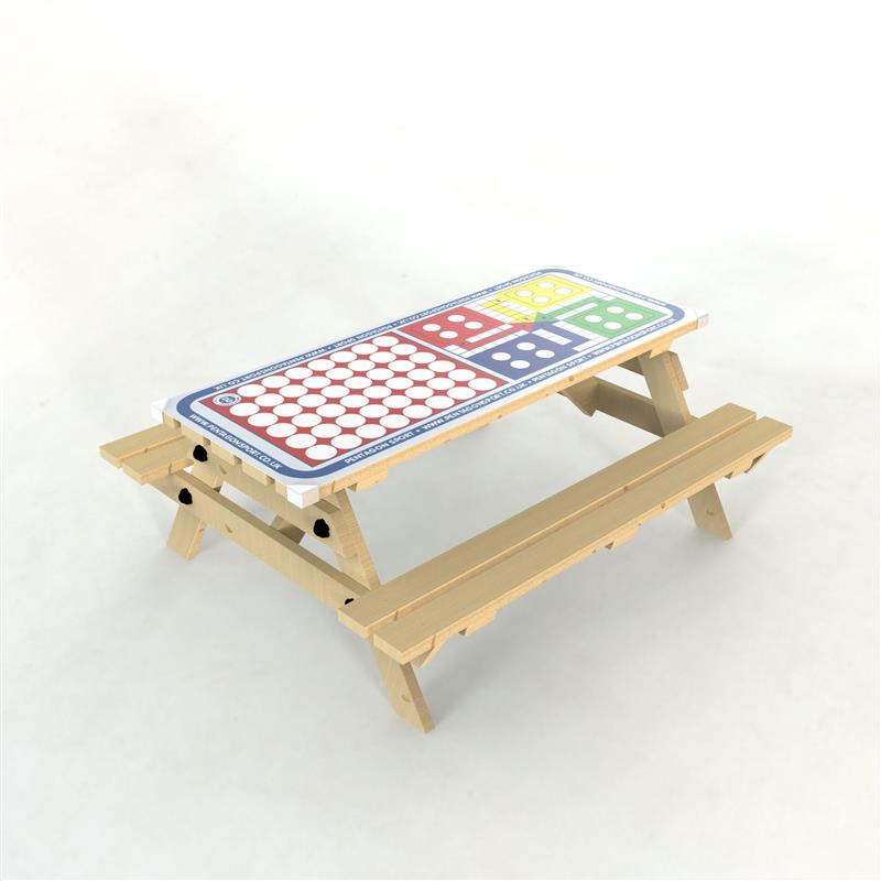Technical render of a Picnic Table with Connect 4 and Ludo Gametop