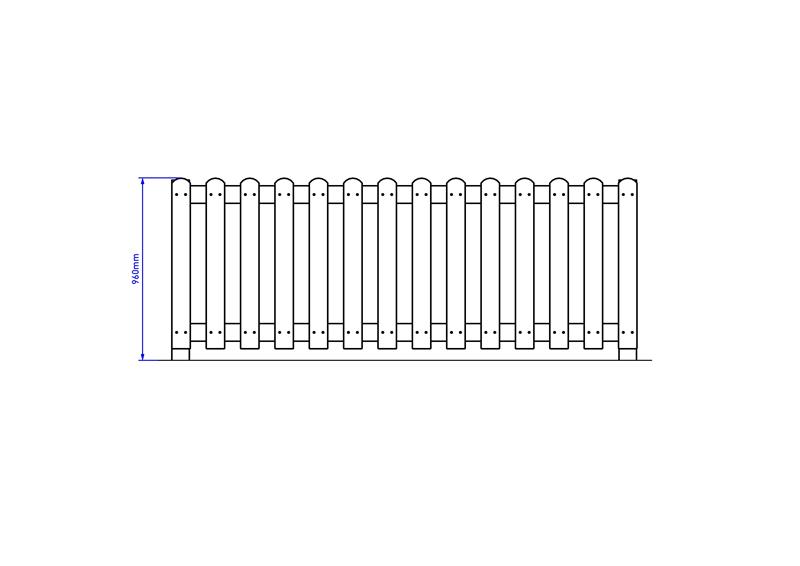Technical render of a Metres of HDPE Bow Top Fencing