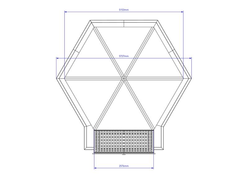 Technical render of a 5M Hexagonal Secret Garden Gazebo