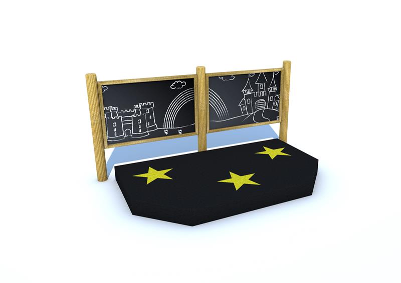 Technical render of a Performance Stage with Chalkboard