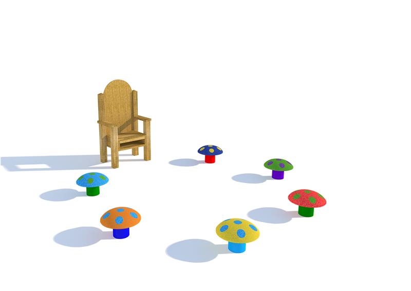 Technical render of a Storytelling Circle with Mushroom Seats