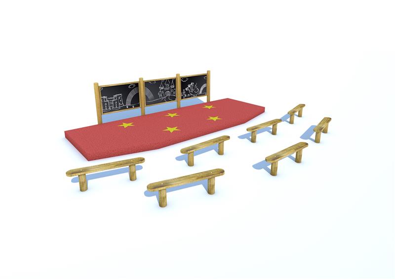 Technical render of a Large Performance Stage with Perch Benches