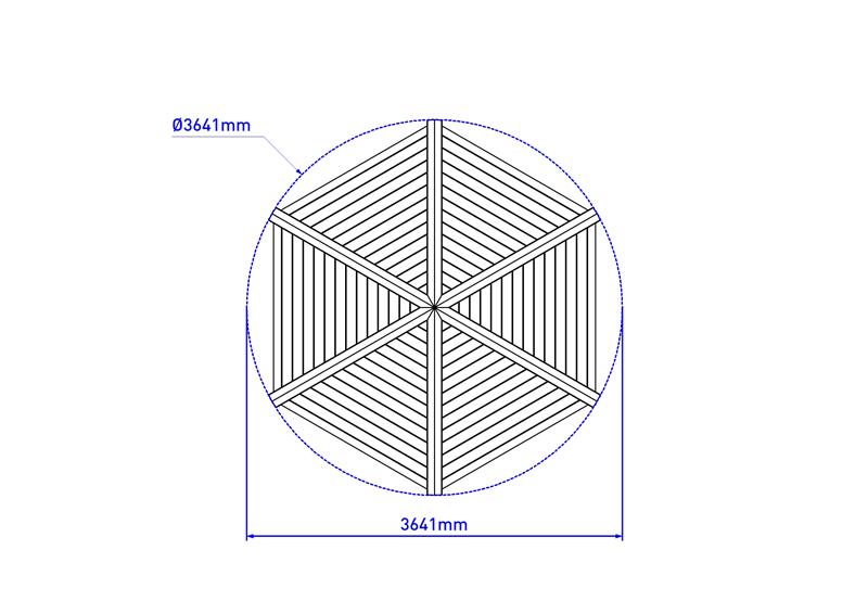 Technical render of a 3.5M Hexagonal Gazebo