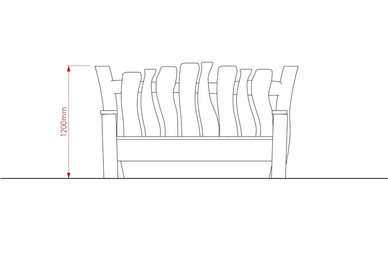 Technical render of a Robinia Bench