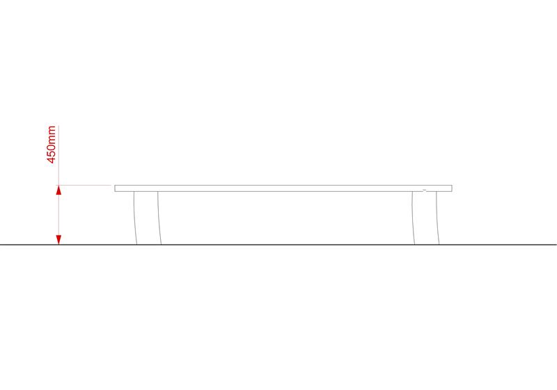 Technical render of a Robinia Perch Bench 2.5m