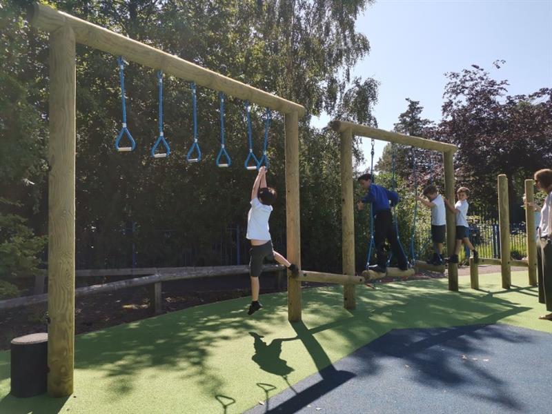 Trapeze Swing Traverse with Step Up Logs