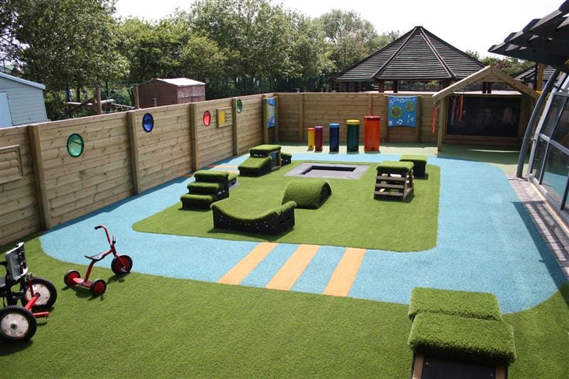 bright blue, yellow and green surfacing