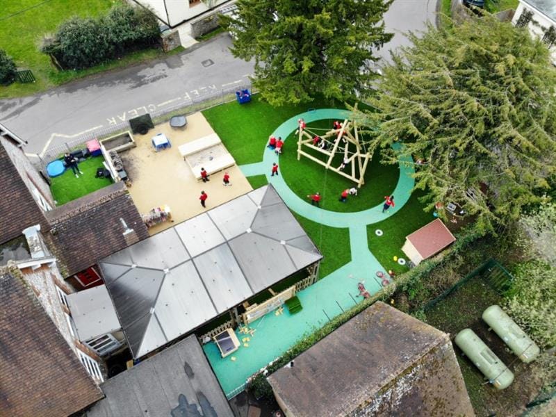 A variety of UK playground equipment that has been installed on an artificial grass playground.