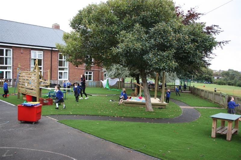 Children running around on Artificial Grass at a school