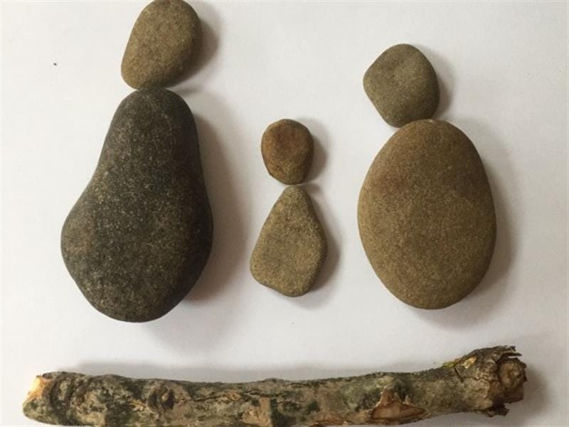 rocks and twigs on a table after being collected on a walk