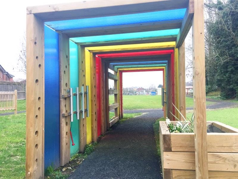 Our sensory tunnel features blue, yellow, red and green panels