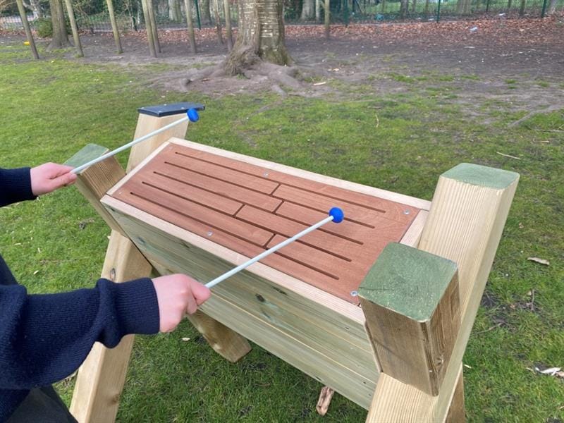 a child using the tongue drum in their school field! 