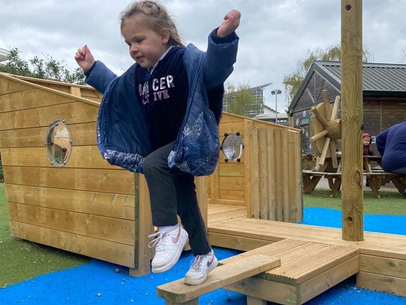 children jump off the plank o the low-level pirate ship