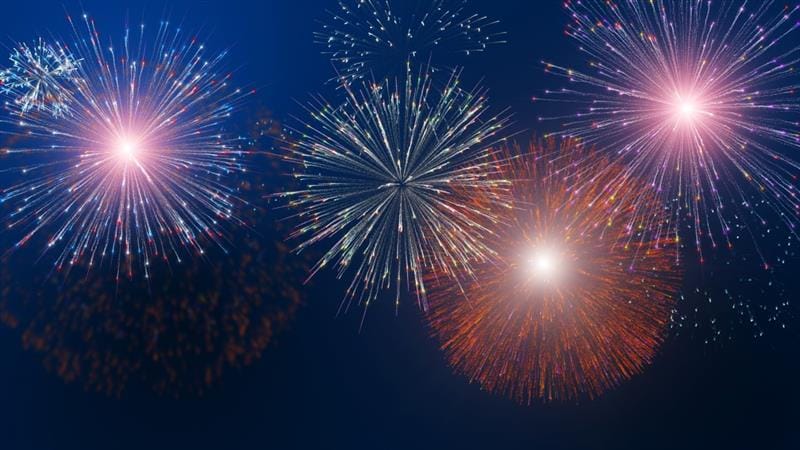 four bright fireworks in the sky