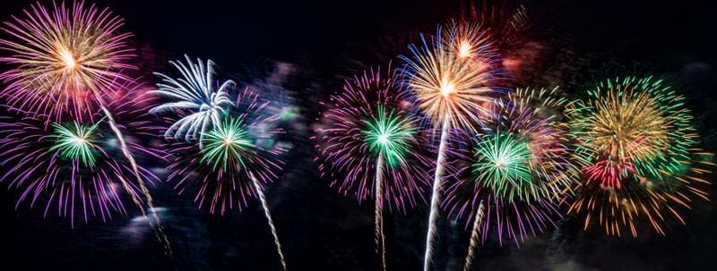 rainbow fireworks in the sky