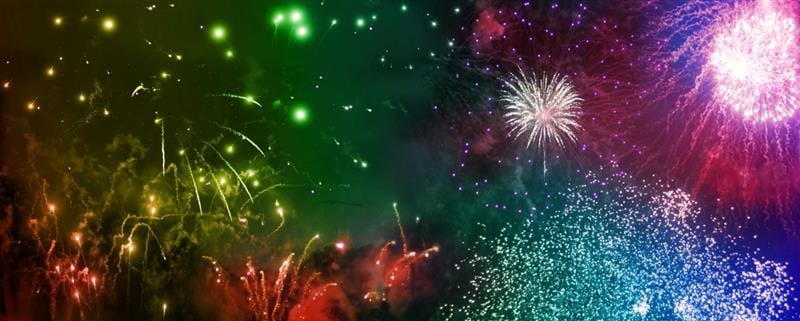 a shot of bright fireworks in the sky