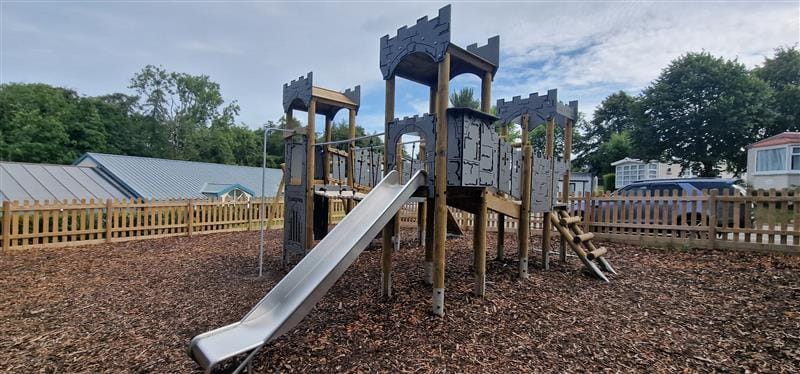 Grey playcastle tower in a holiday park