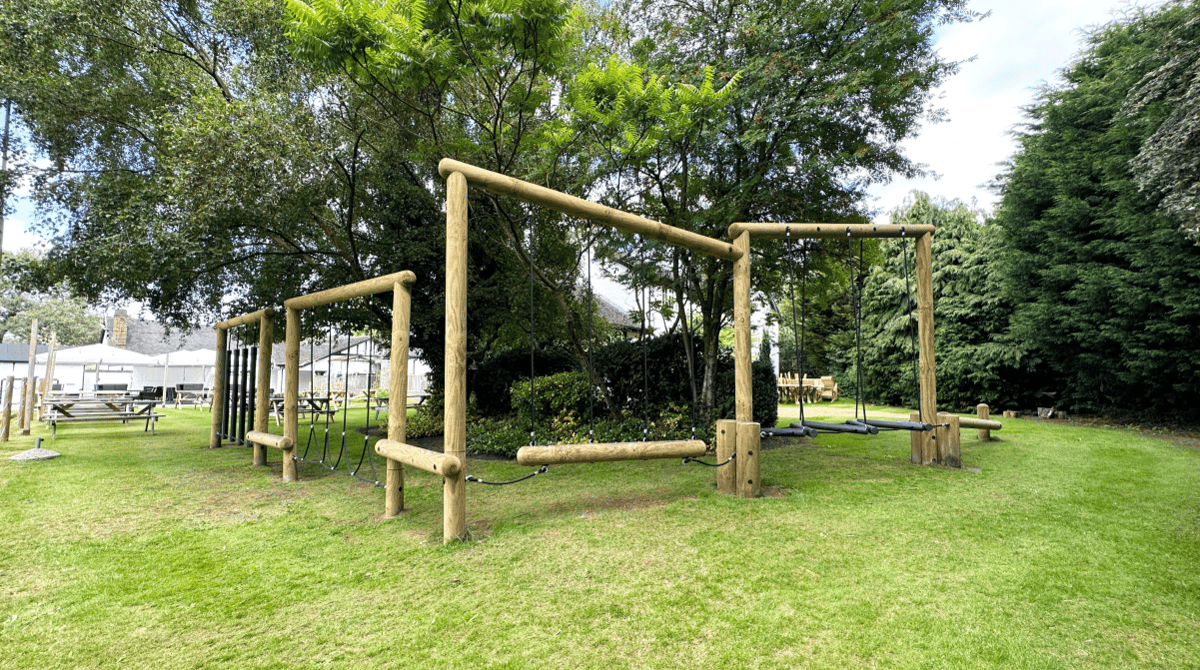 A picture of the trim trail that Pentagon Play installed at The White Lion pub