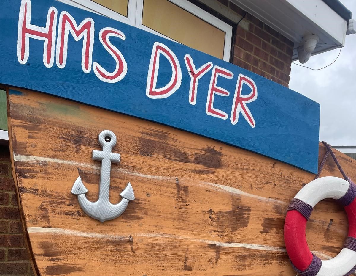 The HMS Dyer sign that appears of Dyer's Caravan Park, which was installed by Pentagon Play.