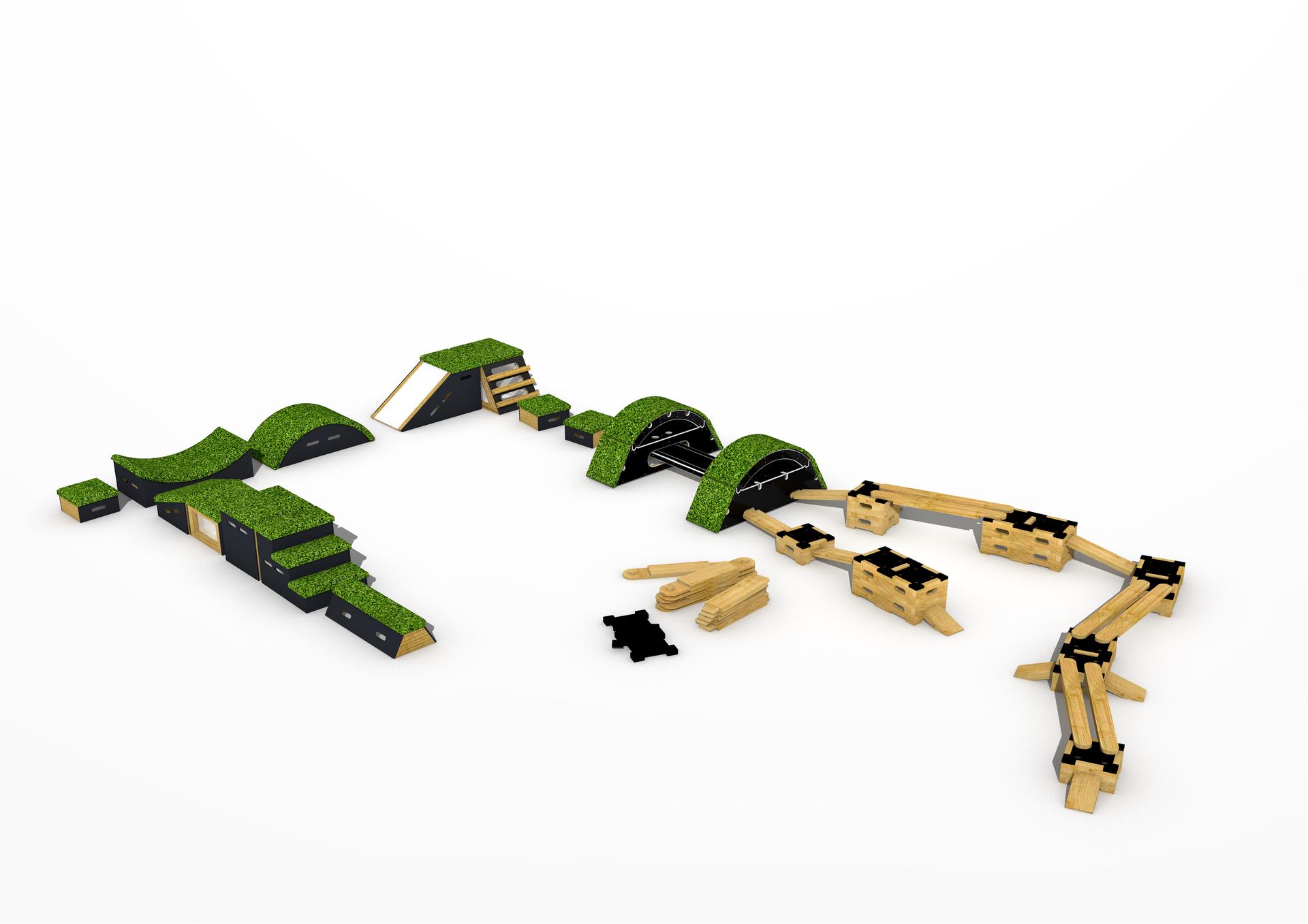 A 3D image of the Sports Premium Fundamental Balance and Coordination Package showing all the equipment included