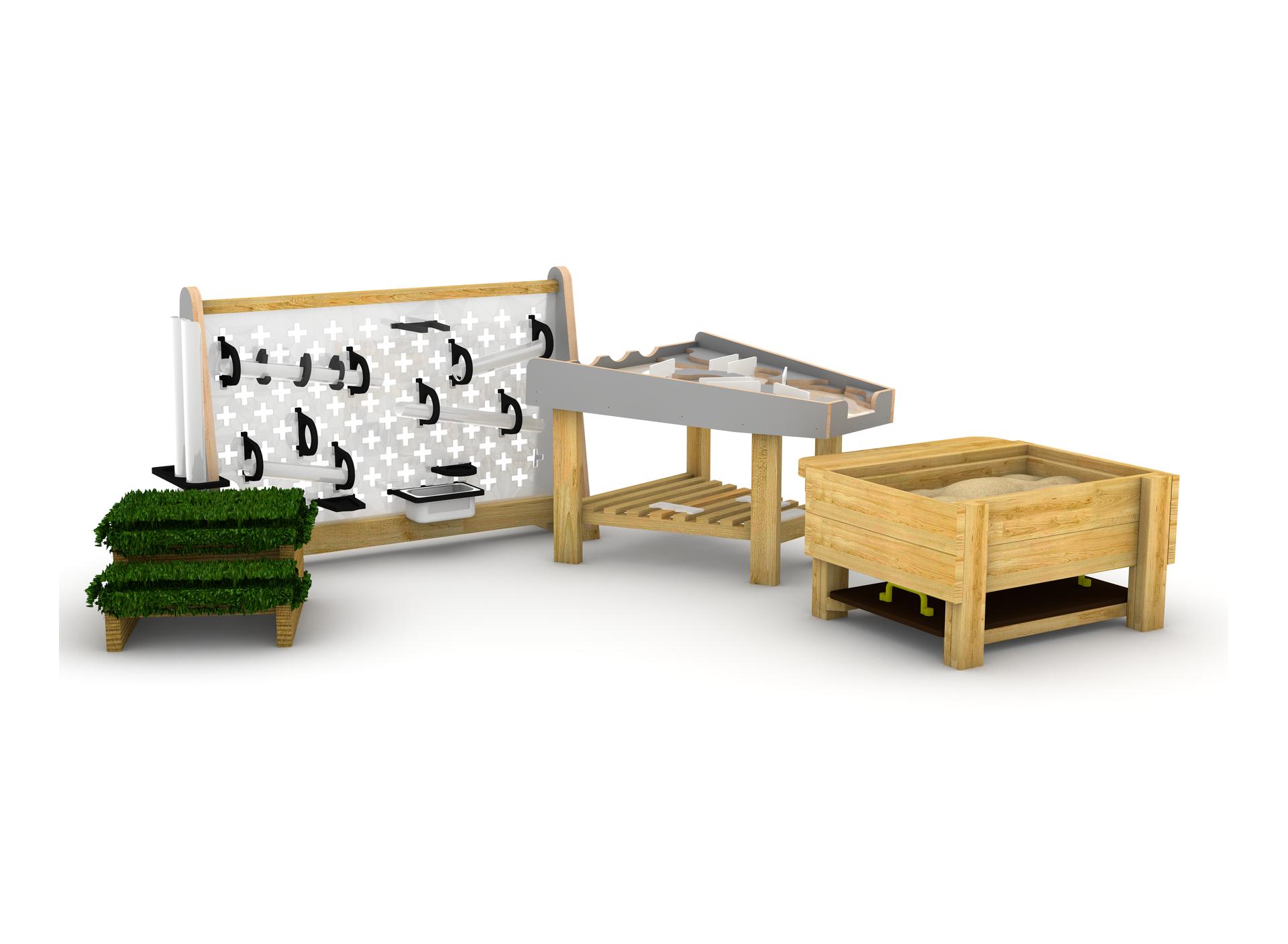 A render image of the Early years water wall with damming station package