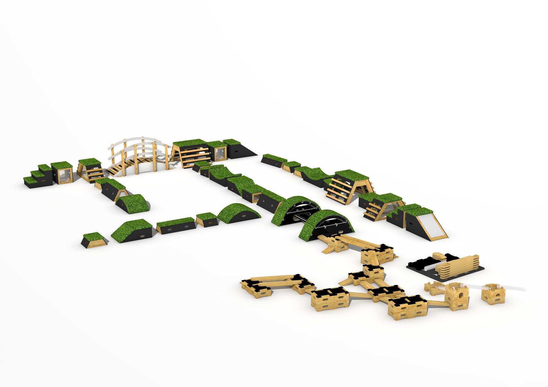 A 3D Visualisation that showcases the included pieces in the Sports Premium Dynamic Discovery Package.