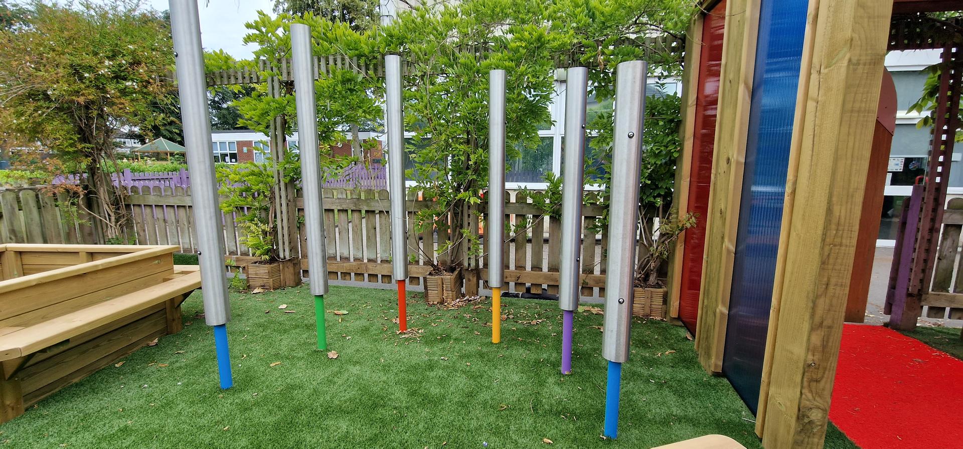 Major Pentatonic Chimes installed into artificial grass
