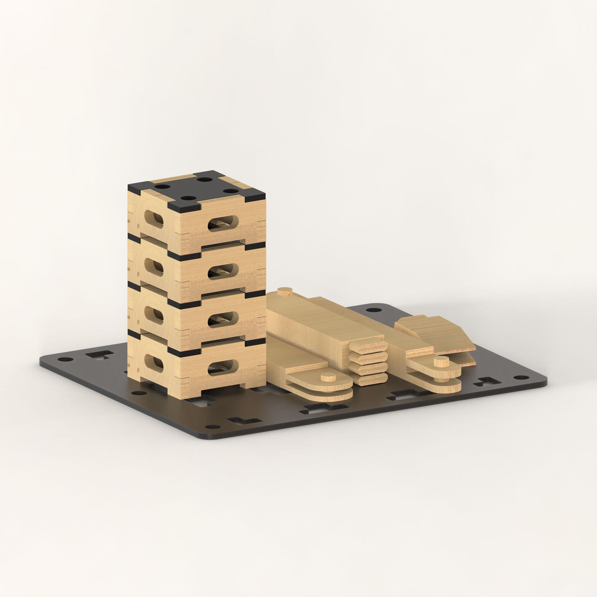 A 3D visualisation of the different pieces of play equipment included in the Play Builder set.