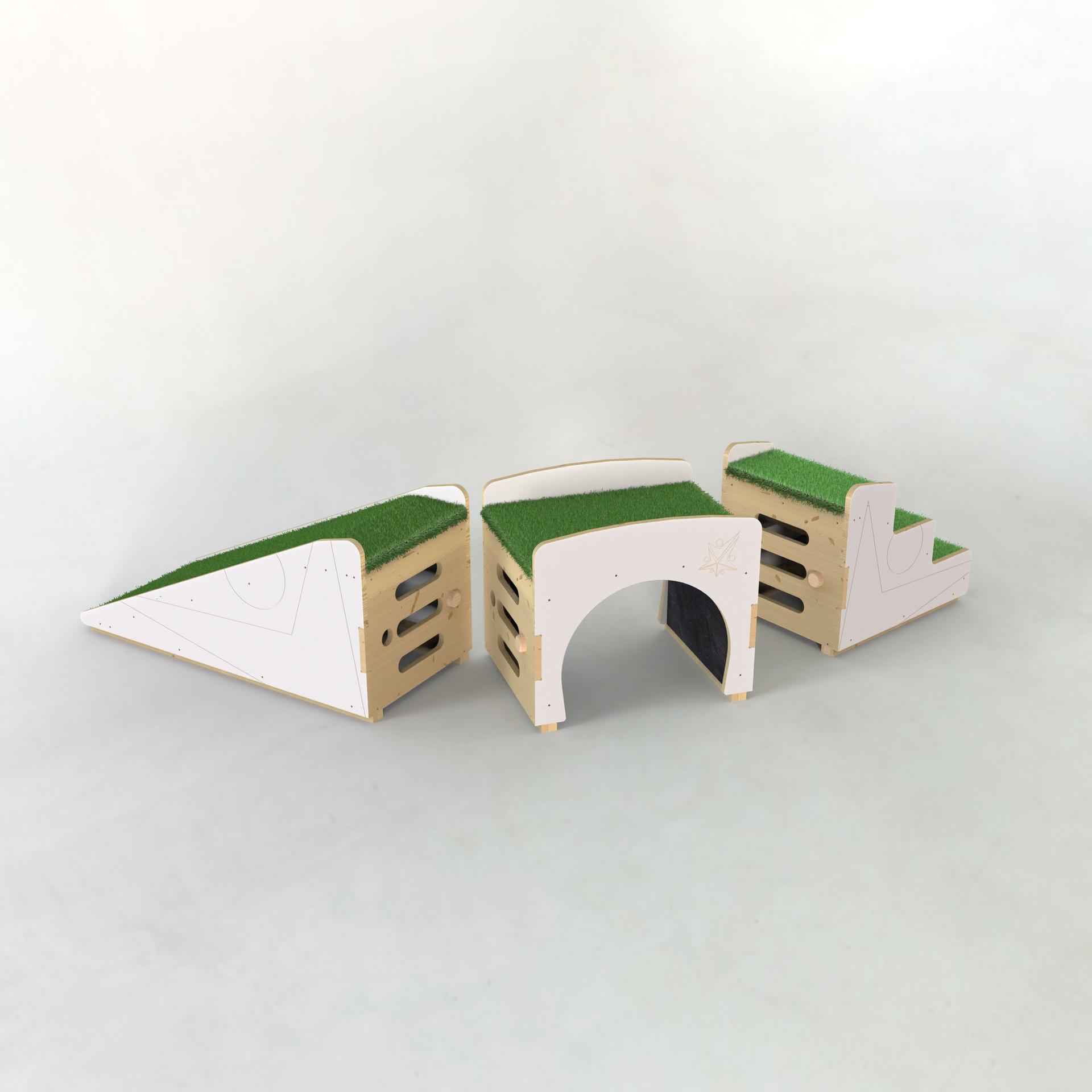 Up and Under Blocks Ramp and Stairs 3d render.