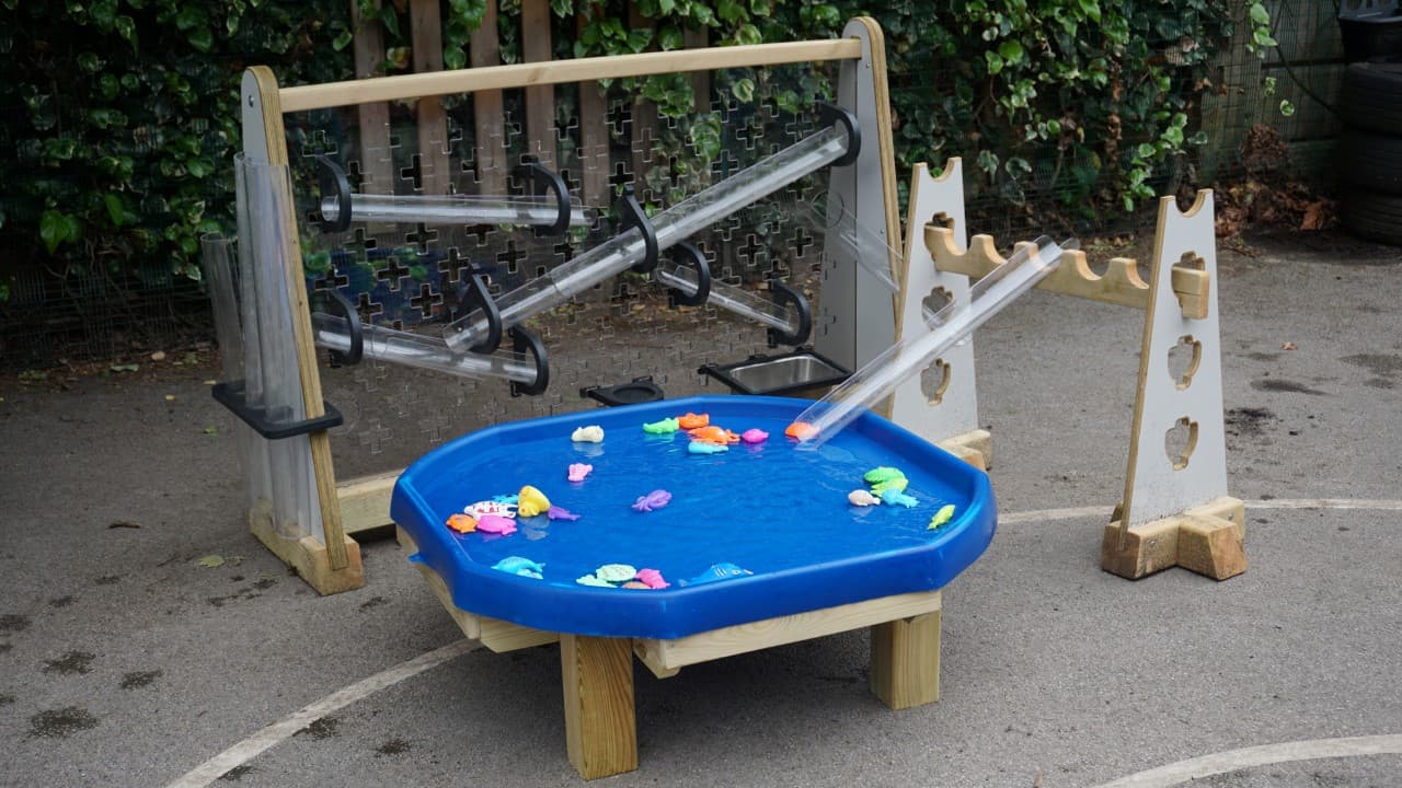 This set features our Water Wall, Channel Stands and Tuff Spot Table