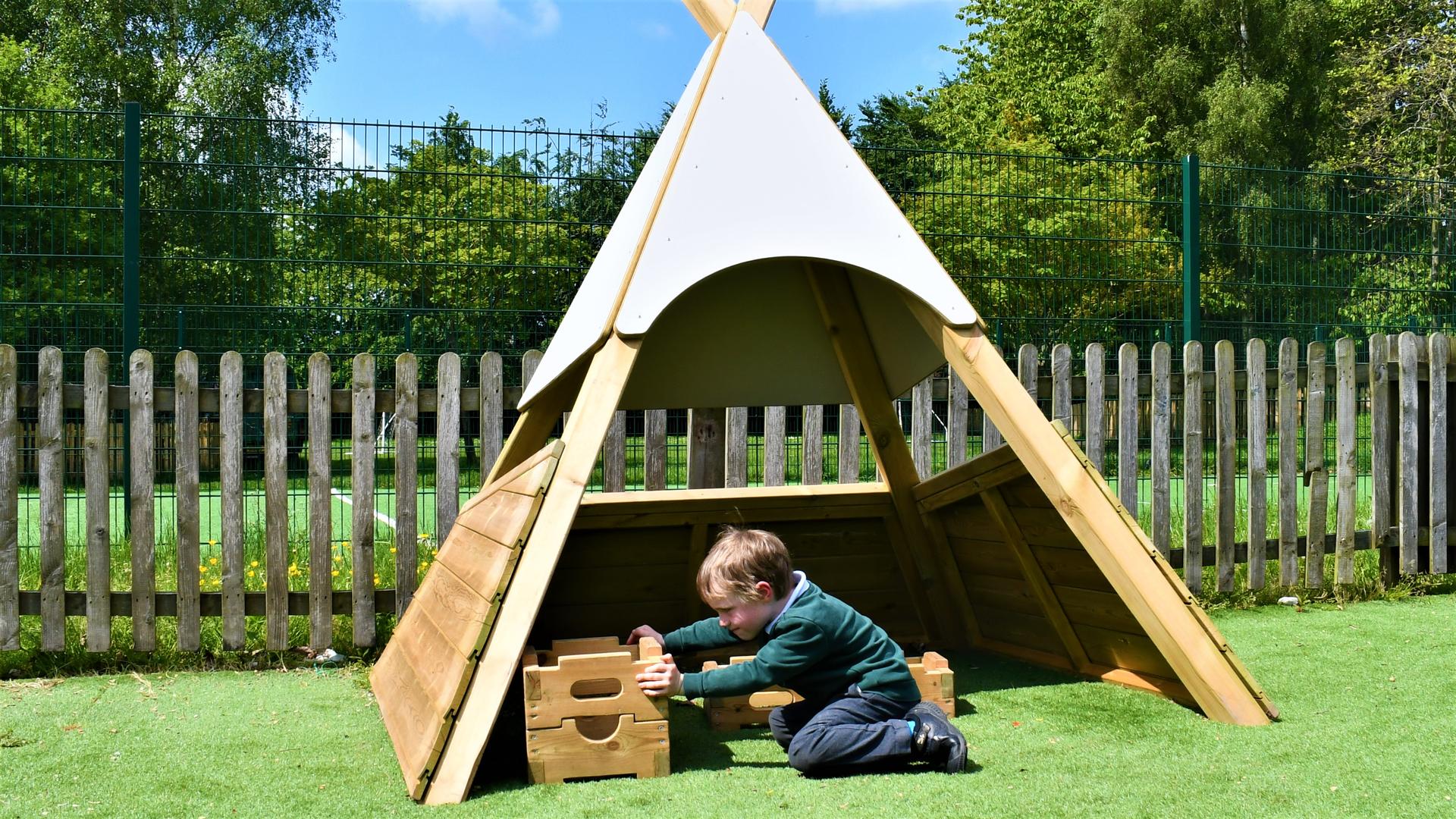 outdoor den making wigwam for primary school playgrounds