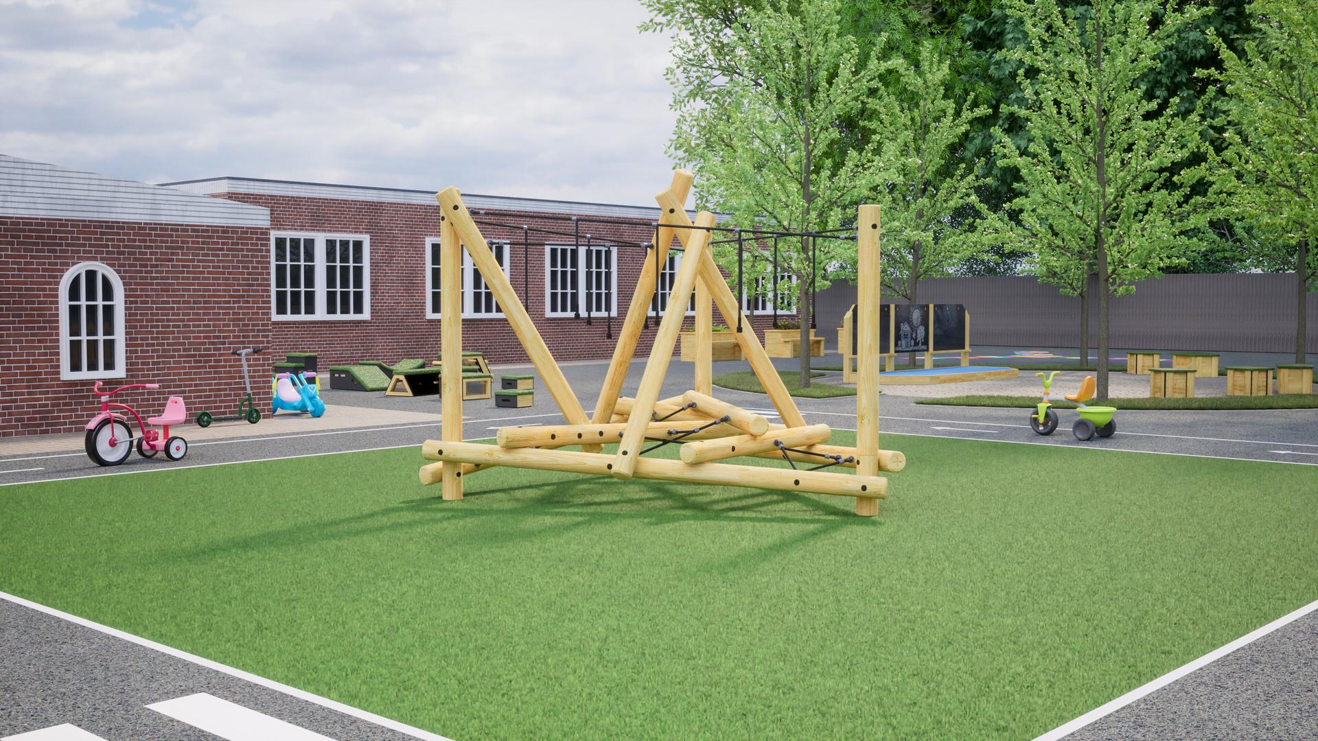 A wooden play frame in a playground - The Mam Tor