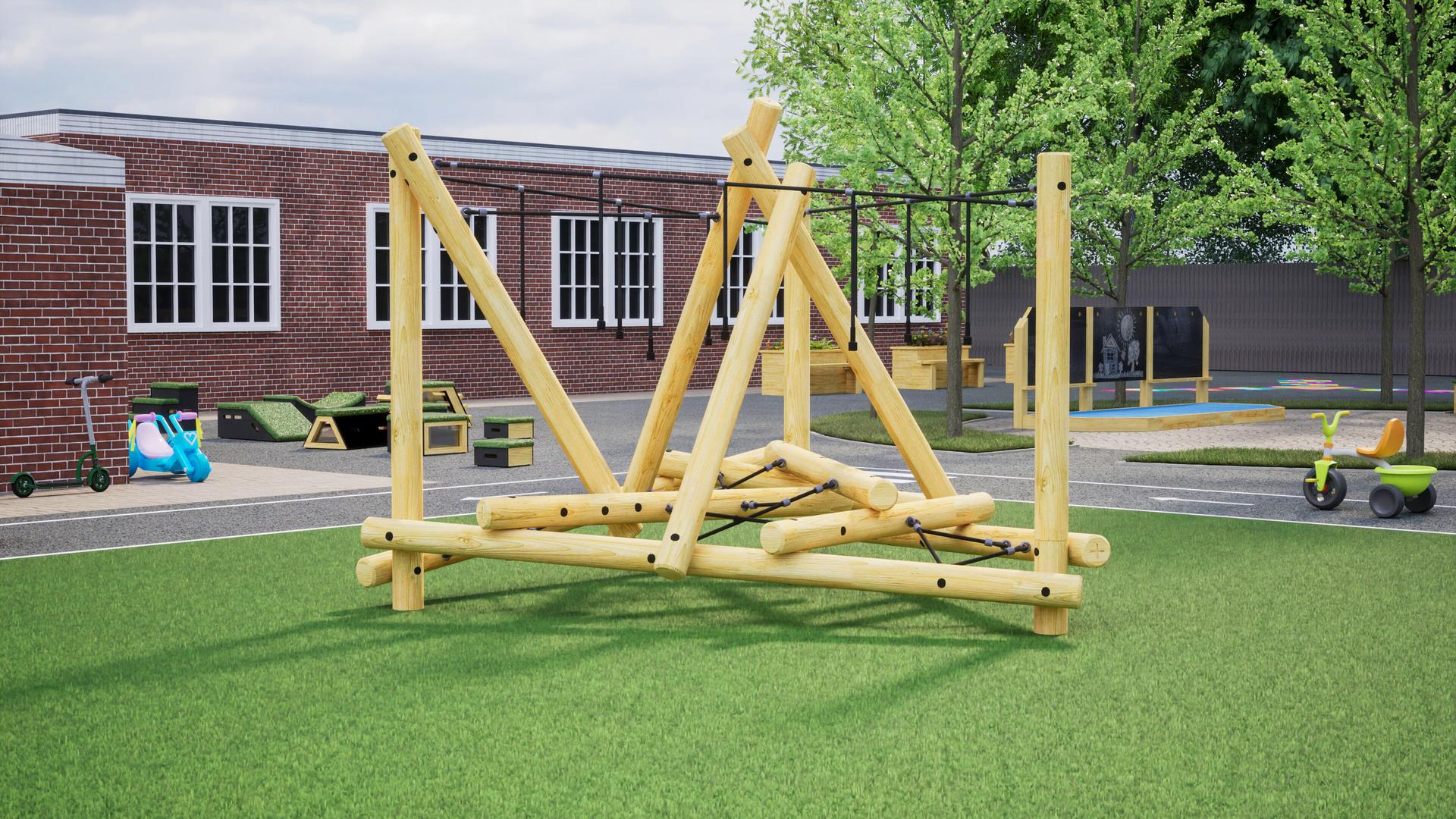 A wooden play frame in a playground - The Mam Tor