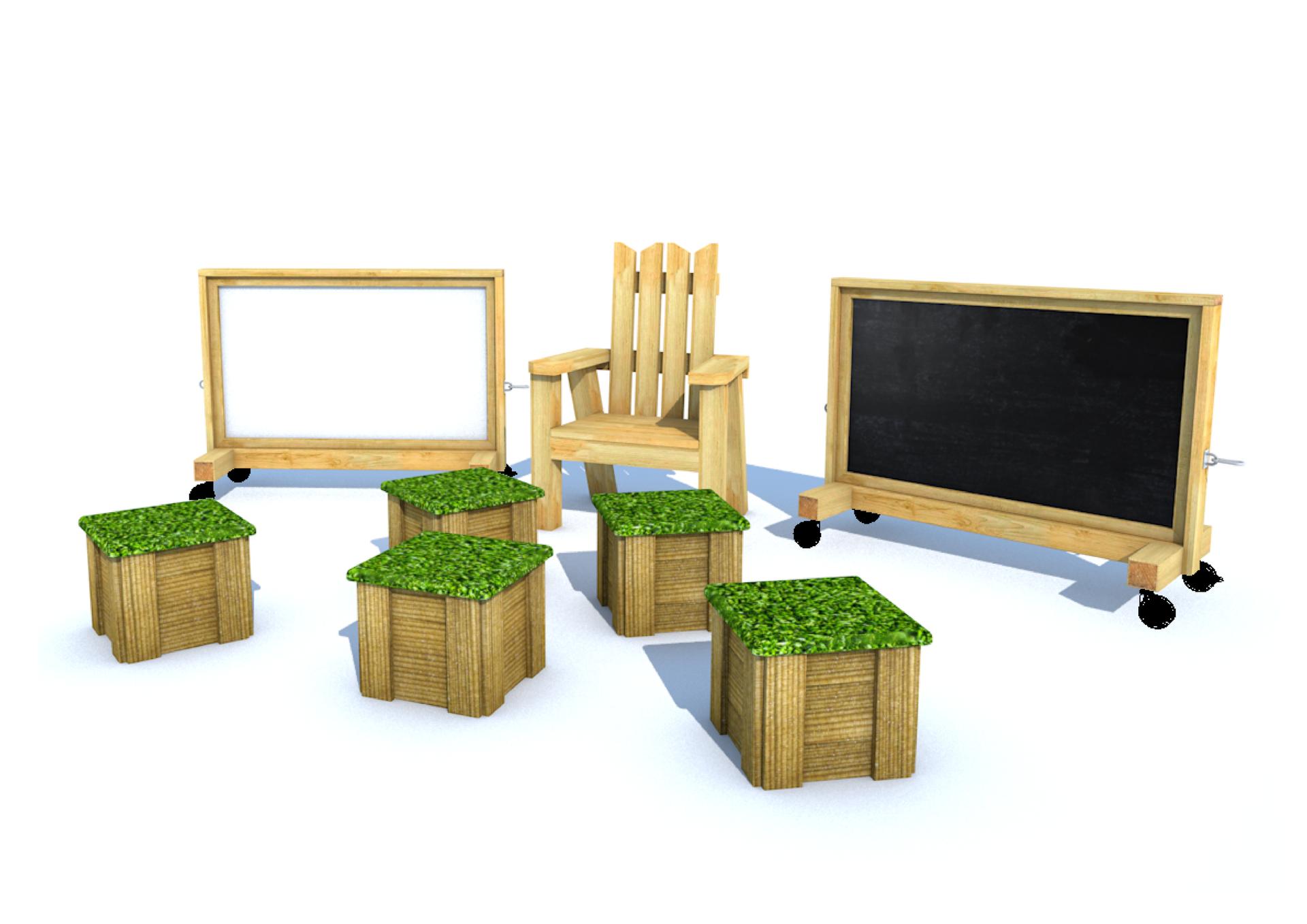 3D render image of the free-standing communication and language zone from Pentagon Play