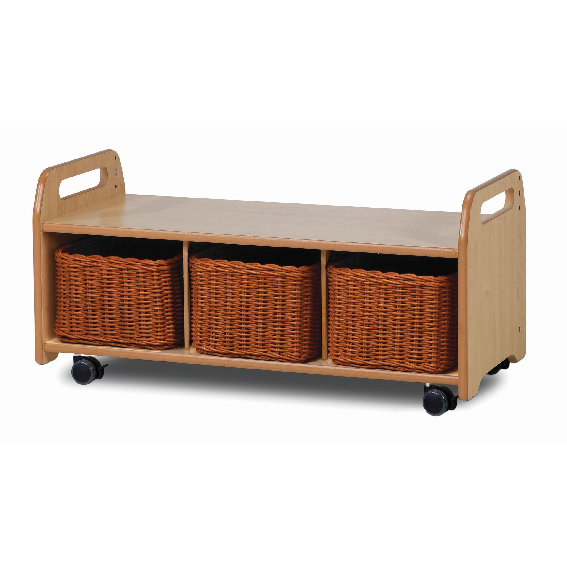 An empty Mobile Low Level Unit with 3 Baskets on a white background.