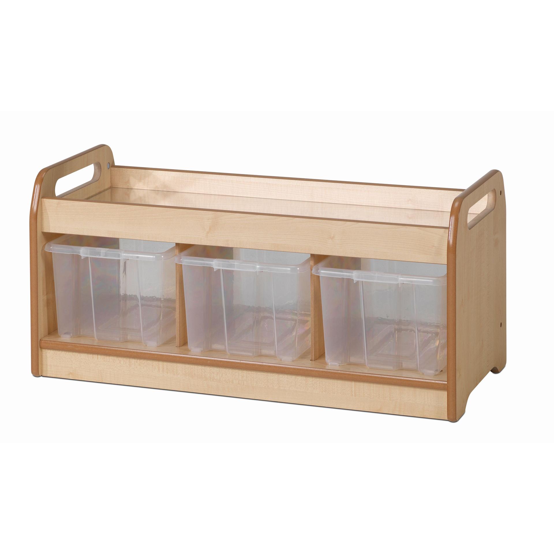 A Low Mirror Play Unit with 3 Clear Tubs on a white background.
