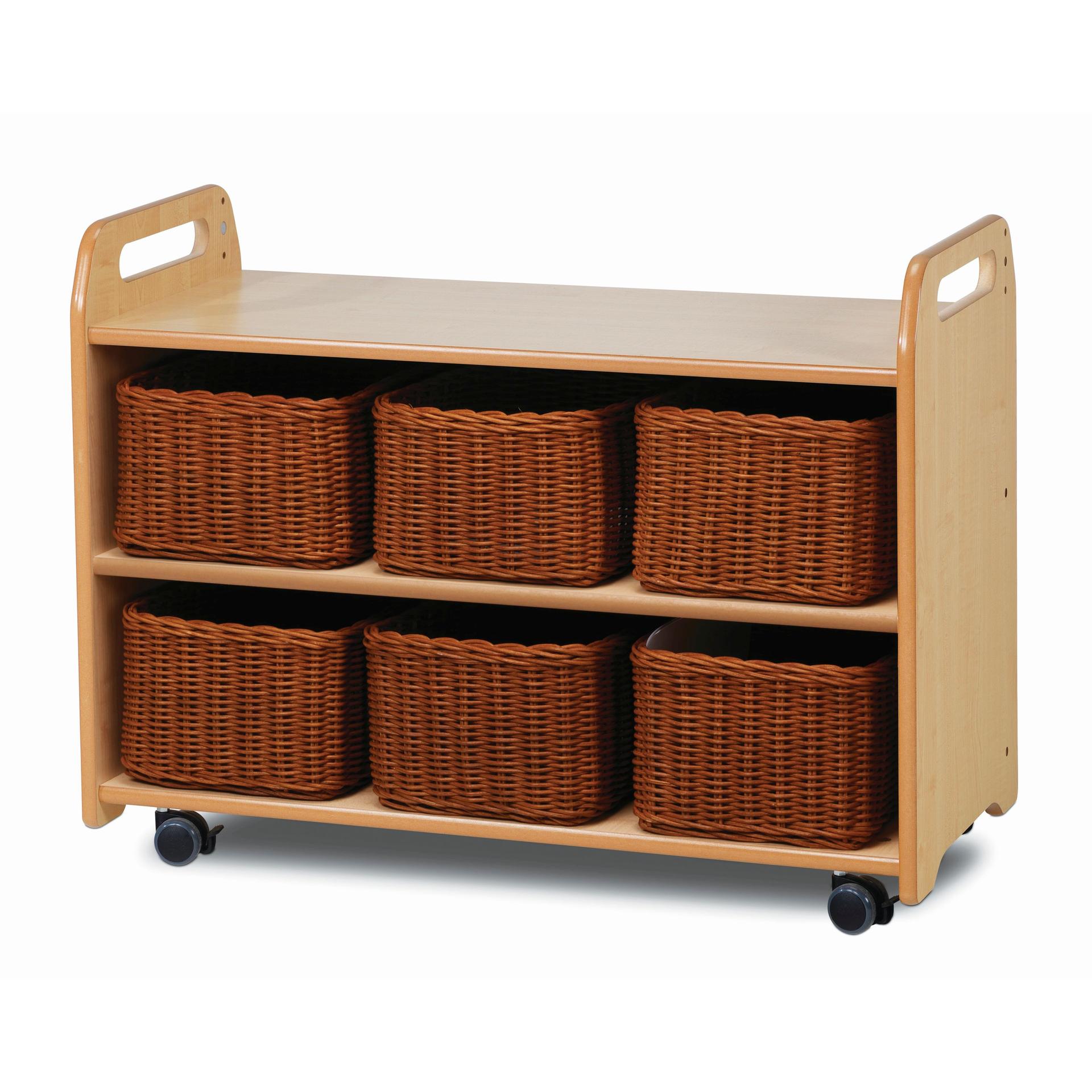 A Mobile Shelf Unit with Display/Mirror Back and 6 Baskets on a white background.