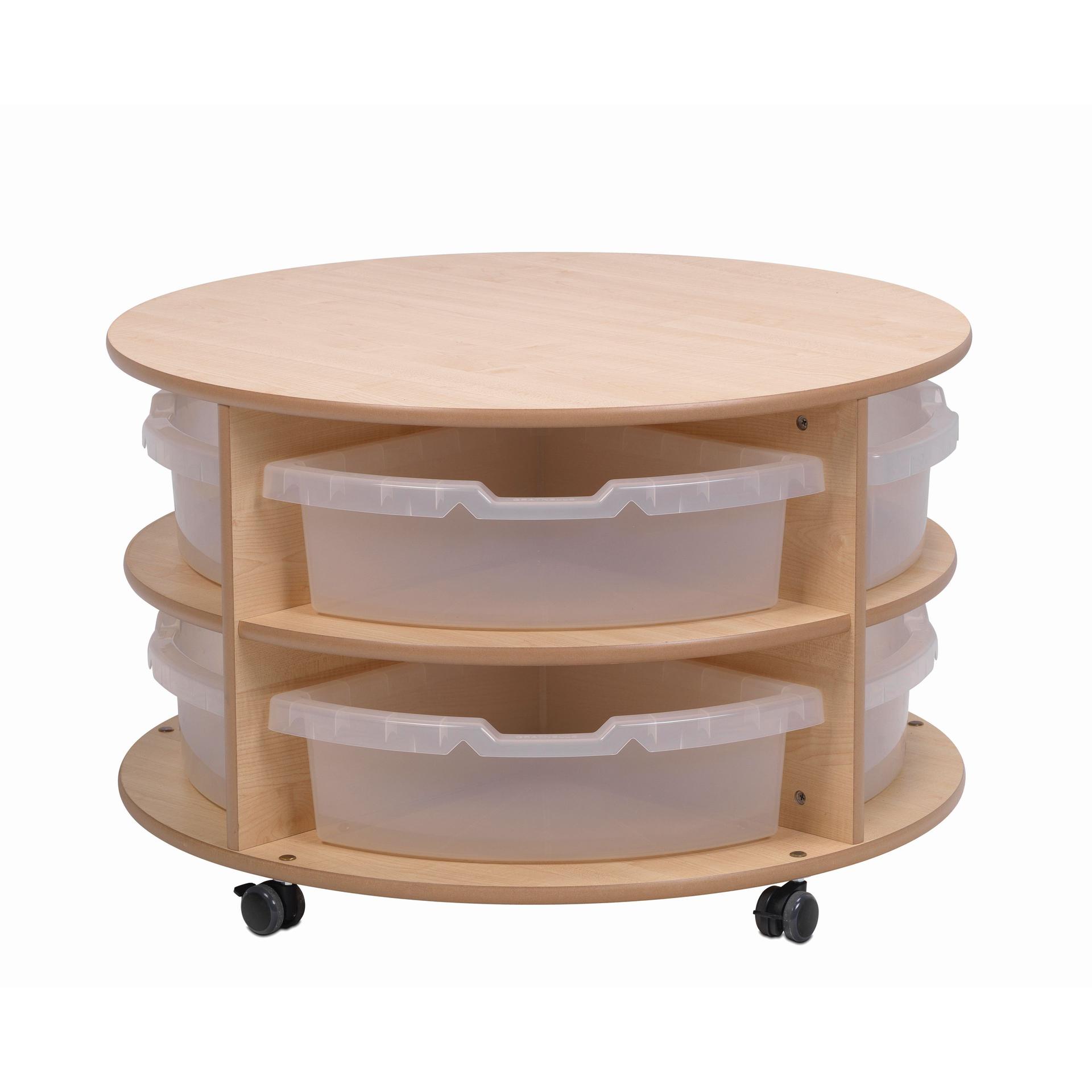 The Double Tier Mobile Circular Storage Unit with Clear Tubs, with a white background.