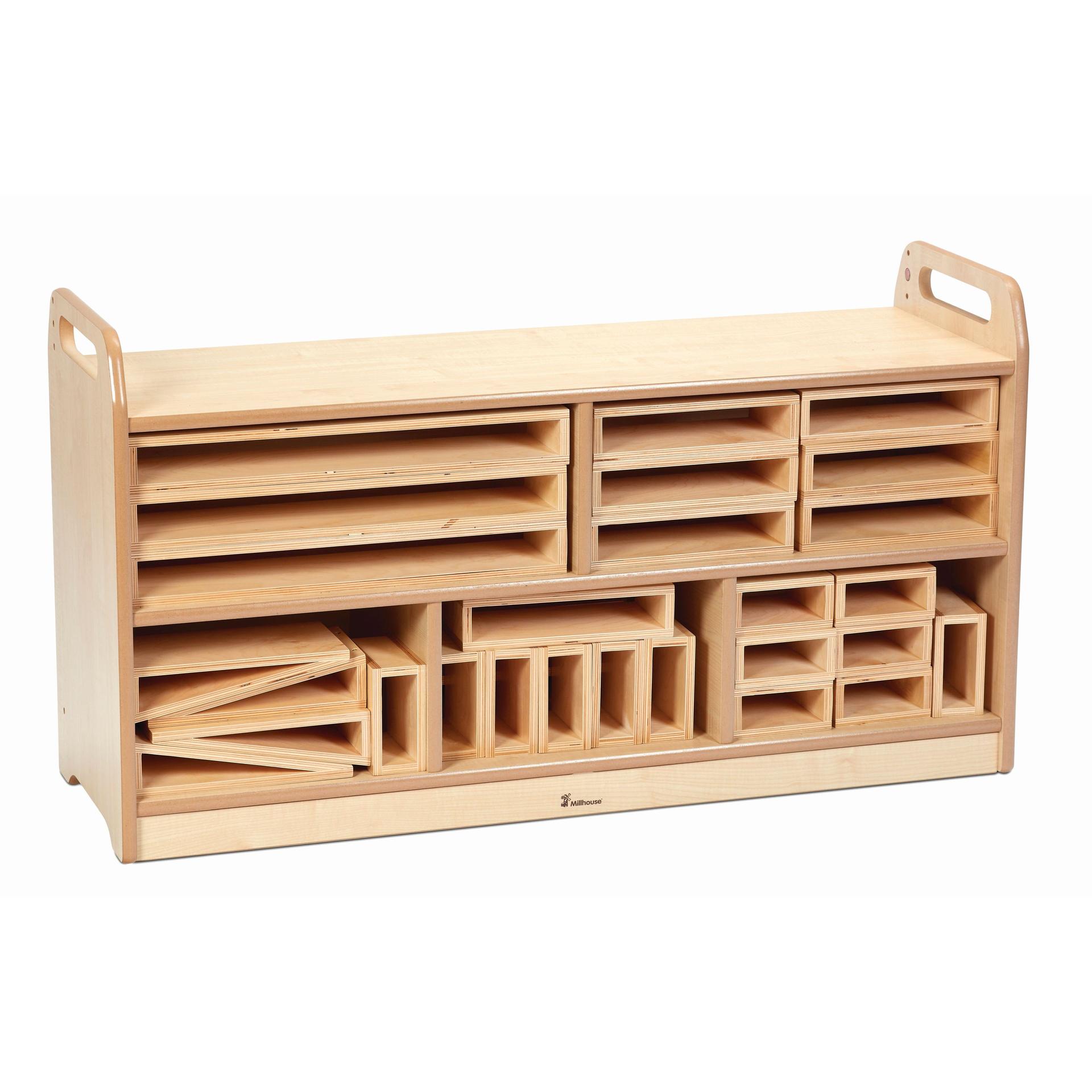 The Hollow Blocks are neatly Stored in the Unit with Back, on a white background.
