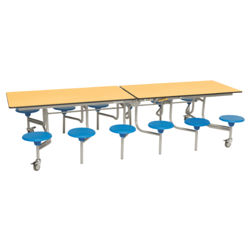 Spaceright 12 seater table Maple and Blue Seats
