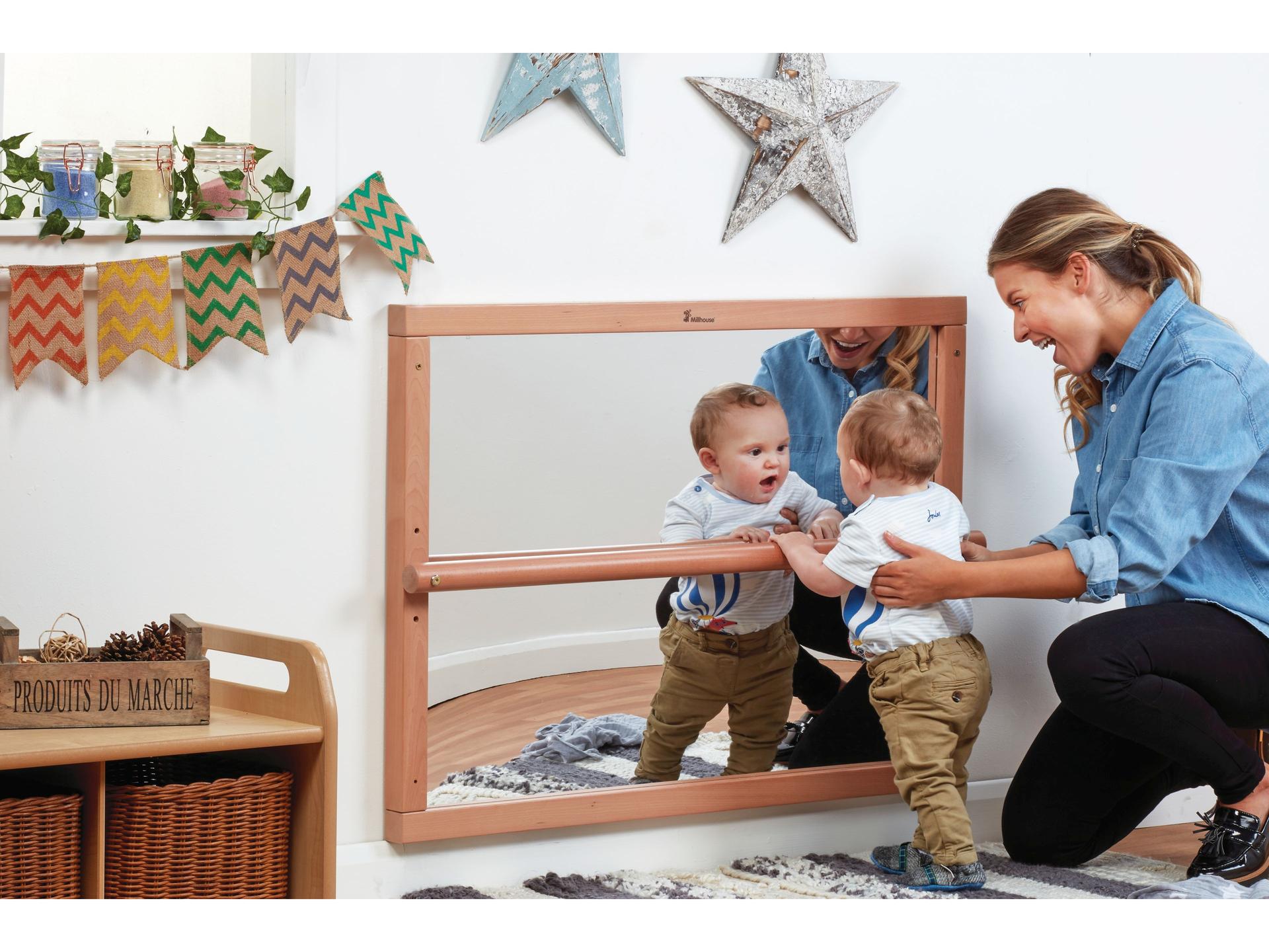 millhouse pull up bar mirror with baby looking at its reflection