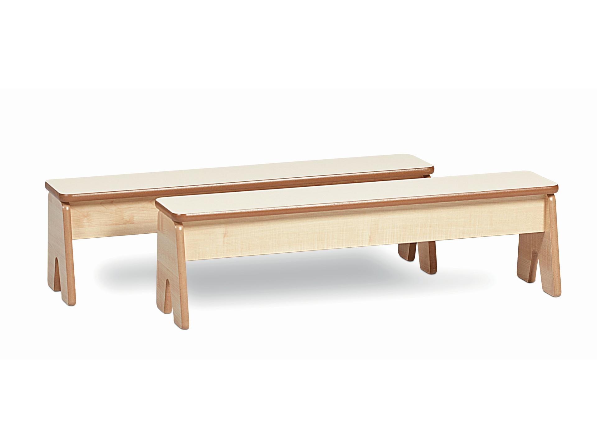 millhouse two wooden benches with white tops and split legs