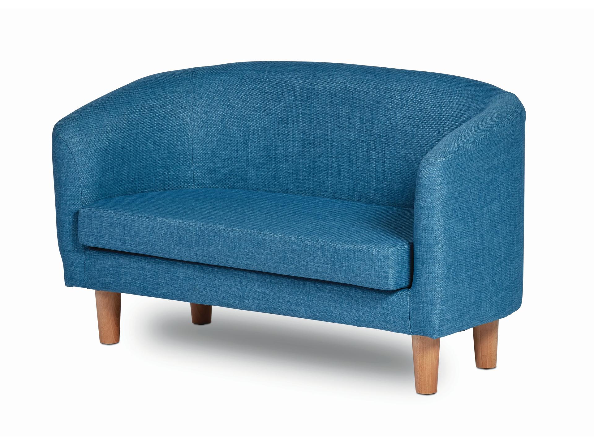 millhouse blue cosy small sofa with wooden legs