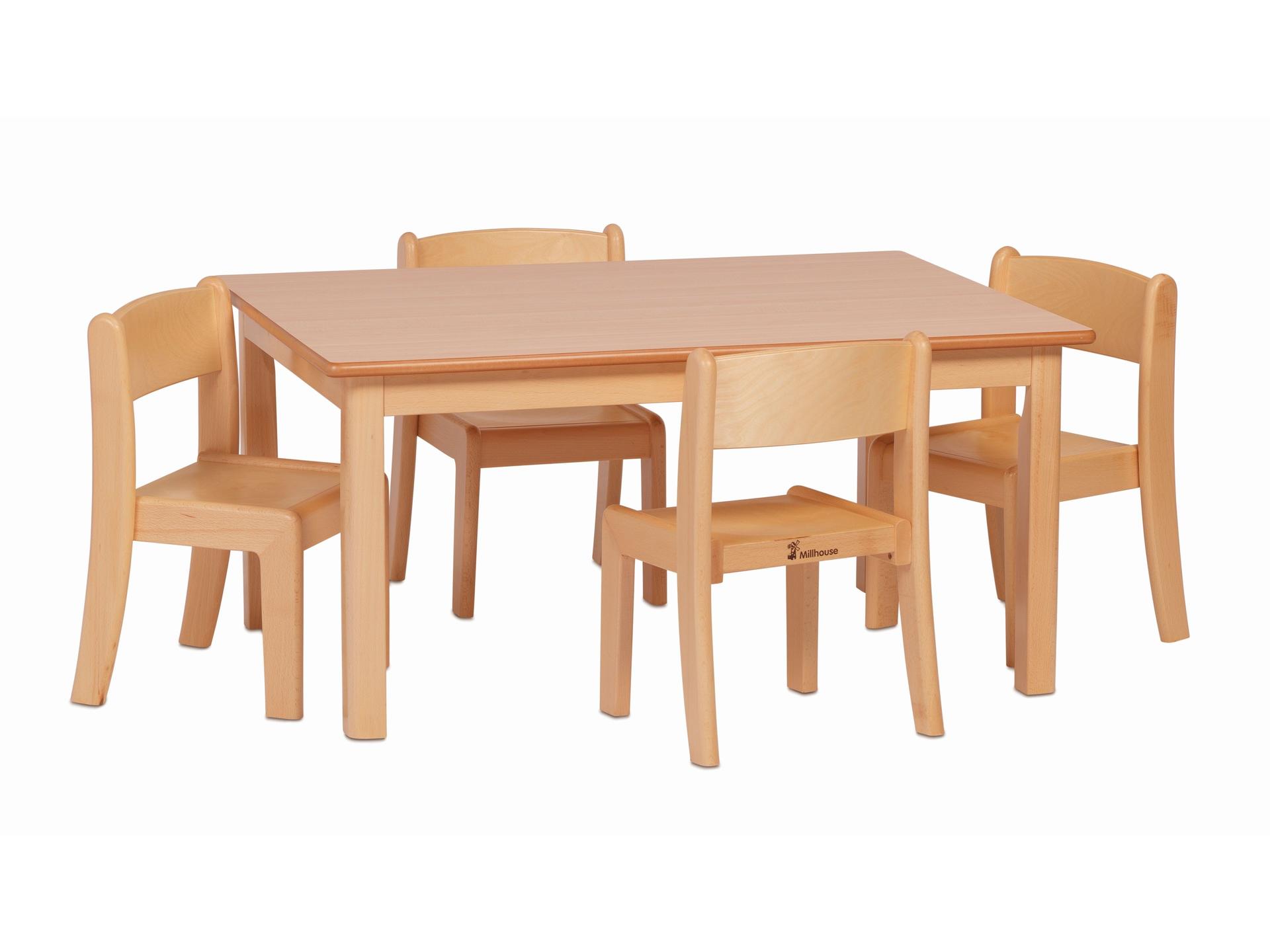 millhouse rectangle wood dining set with four chairs for eyfs