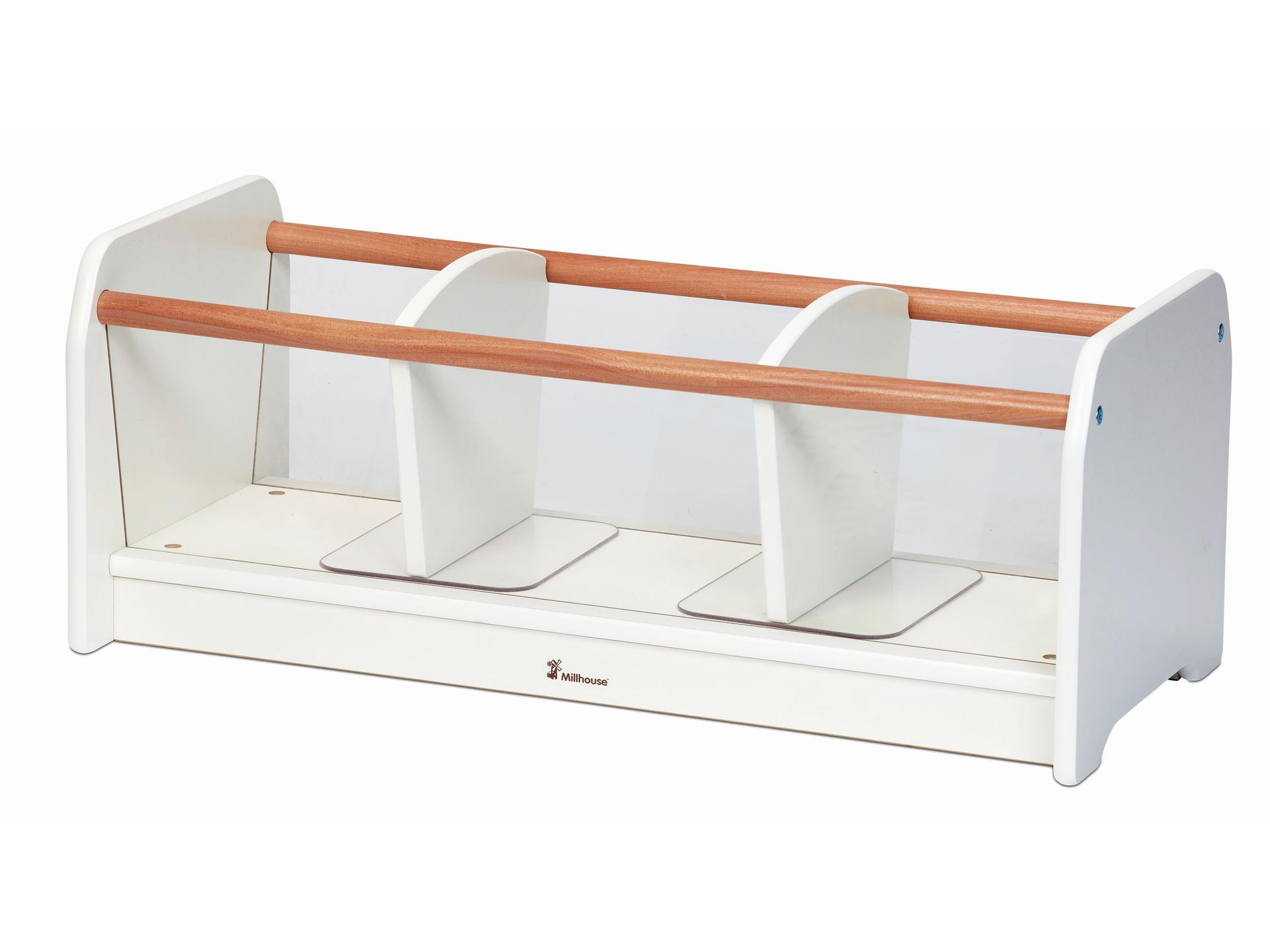 millhouse low storage unit in wooden effect for babies
