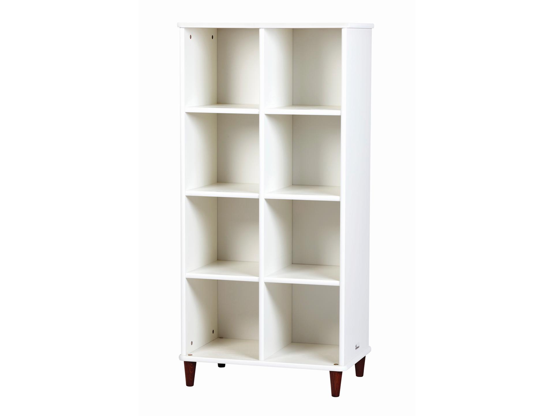 millhouse boxed tall unit in white with eight compartments and wooden legs
