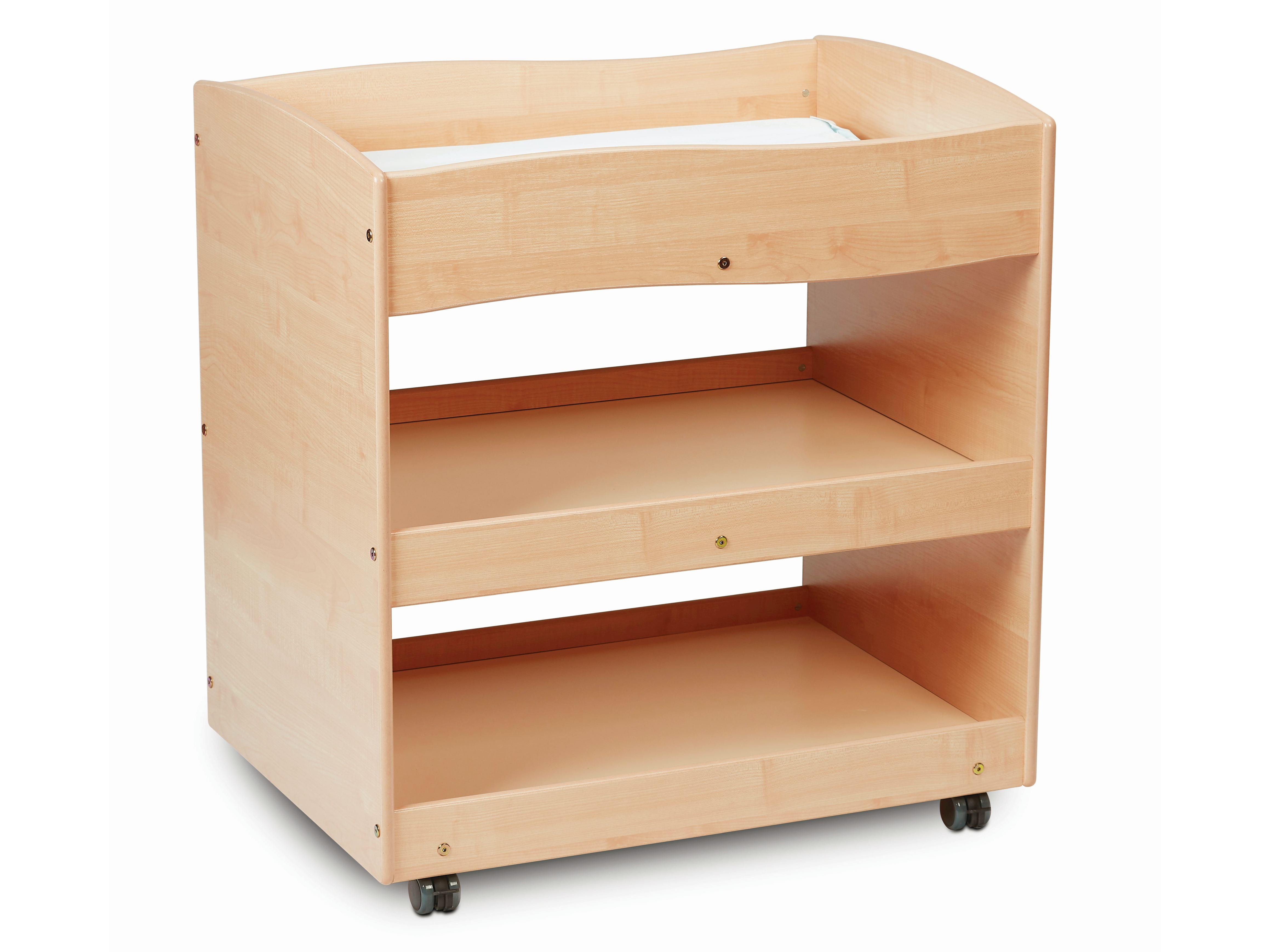 millhouse moveable storage shelf with three shelving units in an eyfs setting